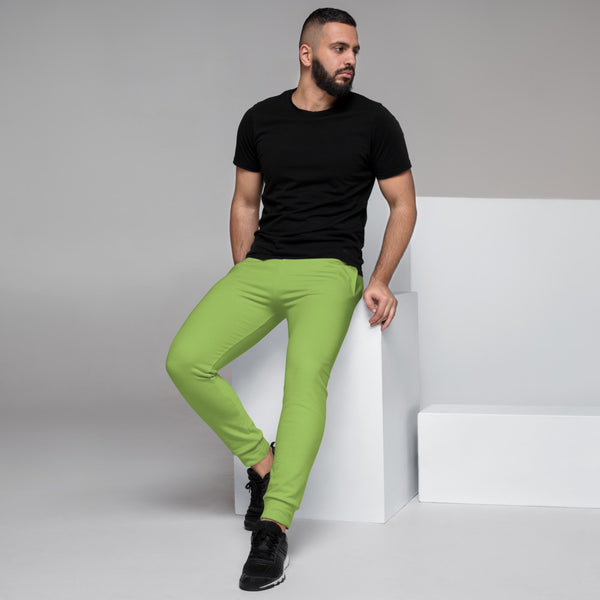 Light Green Designer Men's Joggers, Best Pale Green Solid Color Sweatpants For Men, Modern Slim-Fit Designer Ultra Soft & Comfortable Men's Joggers, Men's Jogger Pants-Made in EU/MX (US Size: XS-3XL)