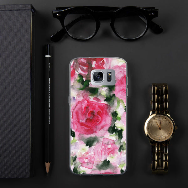 Pink Rose Floral Print Samsung Case, Flower BPA Free Phone Case-Printed in USA/EU-Heidi Kimura Art LLC-Samsung Galaxy S7 Edge-Heidi Kimura Art LLC