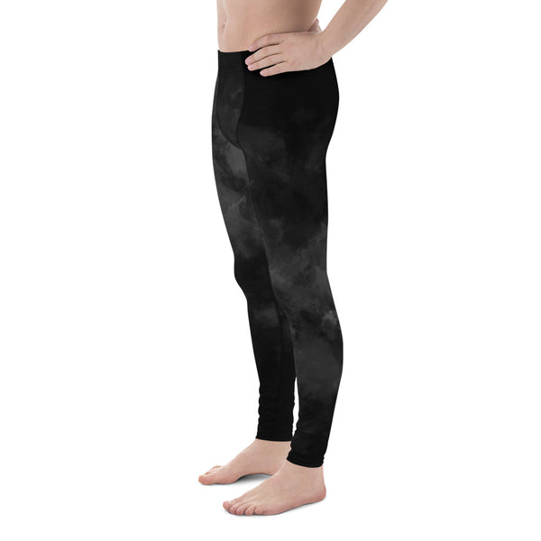 Abstract Black Print Men's Leggings, Tights Elastic Fitted Pants Meggings - Made in USA-Men's Leggings-Heidi Kimura Art LLC