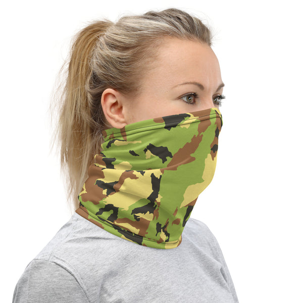 Green Brown Camo Neck Gaiter, Army Camouflage Military Face Shield Covering Mask-Made in USA/EU-Heidi Kimura Art LLC-Heidi Kimura Art LLCGreen Brown Camo Neck Gaiter, Army Camouflage Military Face Mask Shield, Luxury Premium Quality Cool And Cute One-Size Reusable Washable Scarf Headband Bandana - Made in USA/EU, Face Neck Warmers, Non-Medical Breathable Face Covers, Neck Gaiters  