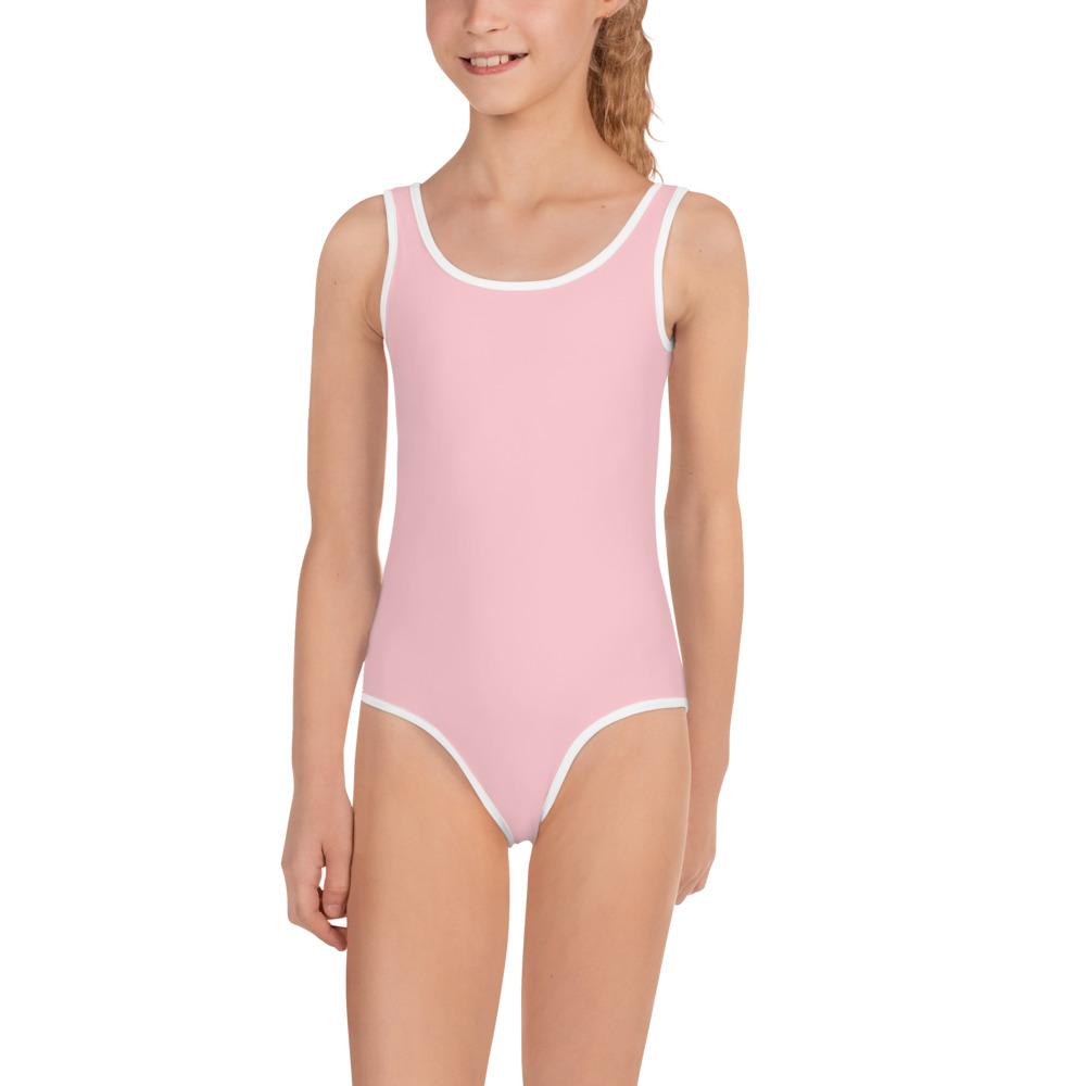 Light Ballet Pink Solid Color Print Premium Girl's Kids Sports Cute Swimsuit- Made in USA-Kid's Swimsuit (Girls)-2T-Heidi Kimura Art LLC