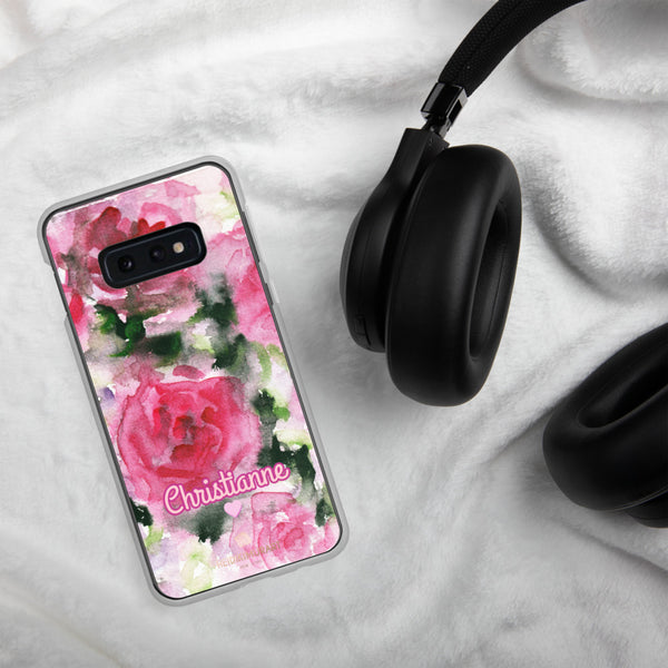 Pink Rose Personalized Samsung Case, Floral Custom Name Phone Case-Heidi Kimura Art LLC-Heidi Kimura Art LLC