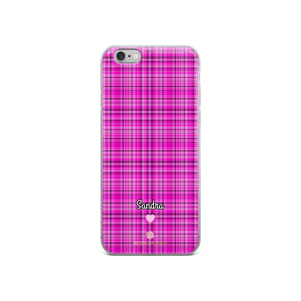Personalized Pink Tartan iPhone Case, Custom Name Plaid Print Phone Case-Heidi Kimura Art LLC-iPhone 6/6s-Heidi Kimura Art LLC