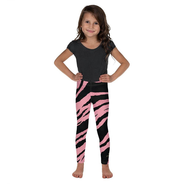 Pink Black Tiger Stripe Print Cute Premium Bestselling Kid's Leggings- Made in USA/EU-Kid's Leggings-2T-Heidi Kimura Art LLC