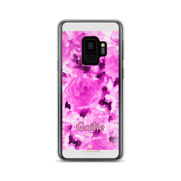 Pink Rose Floral Samsung Case, Personalized Custom Name Flower Print Phone Case-Heidi Kimura Art LLC-Samsung Galaxy S9-Heidi Kimura Art LLC