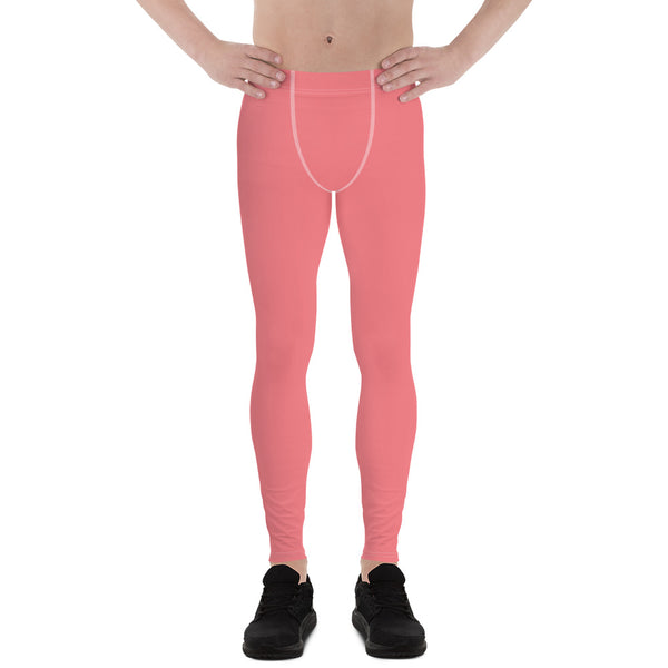 Peach Pink Men's Leggings, Solid Color Meggings Compression Run Tights-Made in USA/EU-Heidi Kimura Art LLC-Heidi Kimura Art LLC