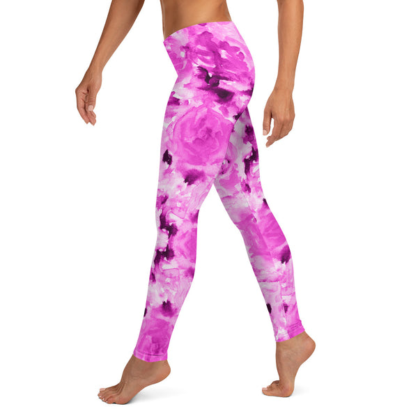 Pink Rose Floral Leggings, Abstract Print Women's Tights-Made in USA/EU-Heidi Kimura Art LLC-Heidi Kimura Art LLC