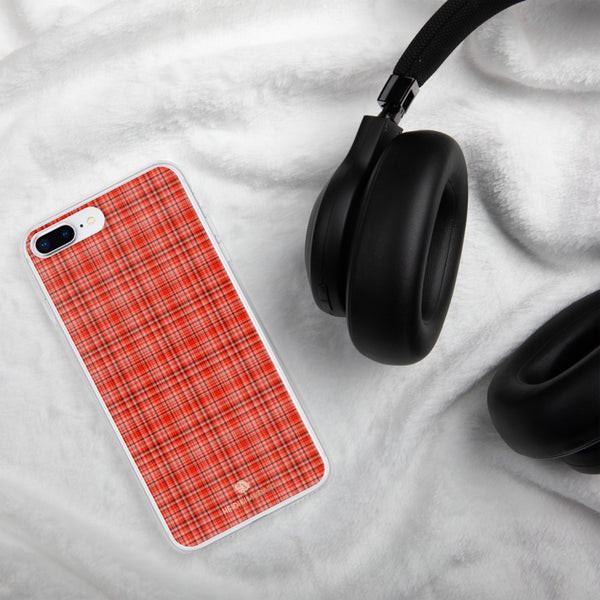 Red Plaid Print iPhone Case, Tartan Print Phone Case-Printed in USA/EU-Heidi Kimura Art LLC-Heidi Kimura Art LLC