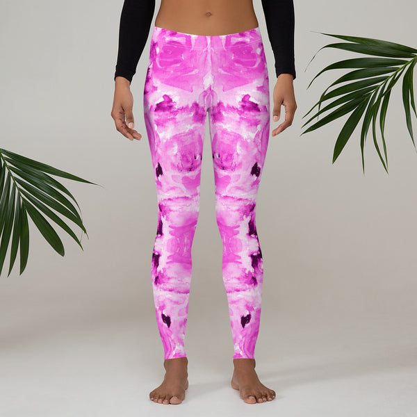 Pink Rose Floral Leggings, Abstract Print Women's Tights-Made in USA/EU-Heidi Kimura Art LLC-Heidi Kimura Art LLC