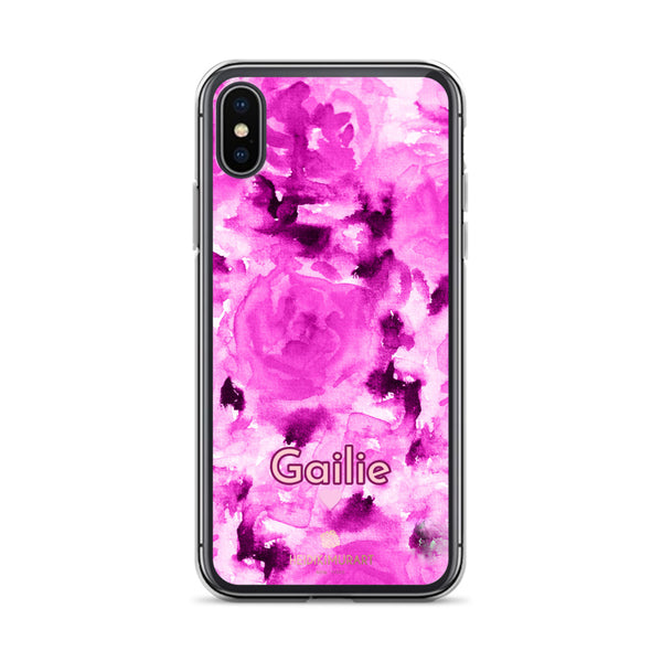 Pink Floral Custom Name iPhone Case, Rose Personalized Phone Case-Heidi Kimura Art LLC-iPhone X/XS-Heidi Kimura Art LLC