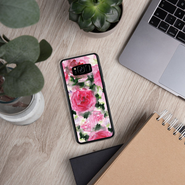 Pink Rose Floral Print Samsung Case, Flower BPA Free Phone Case-Printed in USA/EU-Heidi Kimura Art LLC-Heidi Kimura Art LLC