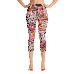 Women's Fall Red Leaves Print Yoga Capri Floral Leggings Yoga Pants - Made in USA-Capri Yoga Pants-XS-Heidi Kimura Art LLC
