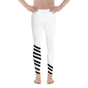 Black White Diagonal Striped Men's Tights Meggings Activewear Tights-Made in USA/EU-Men's Leggings-XS-Heidi Kimura Art LLC