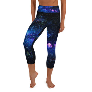 Purple Outer Space Galaxy Print Women's Yoga Capri Leggings Pants- Made in USA/ EU-Capri Yoga Pants-XS-Heidi Kimura Art LLC