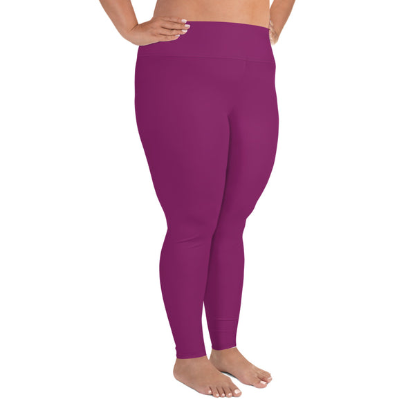 Purple Solid Color Print Women's Plus Size Comfy Tights Best Leggings- Made in USA/EU-Women's Plus Size Leggings-Heidi Kimura Art LLC