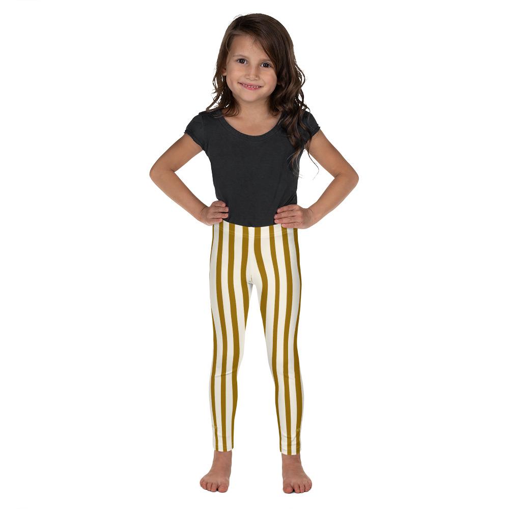 Modern Brown Vertical Stripe Print Cute Kid's Leggings Workout Pants -Made in USA/ EU-Kid's Leggings-2T-Heidi Kimura Art LLC