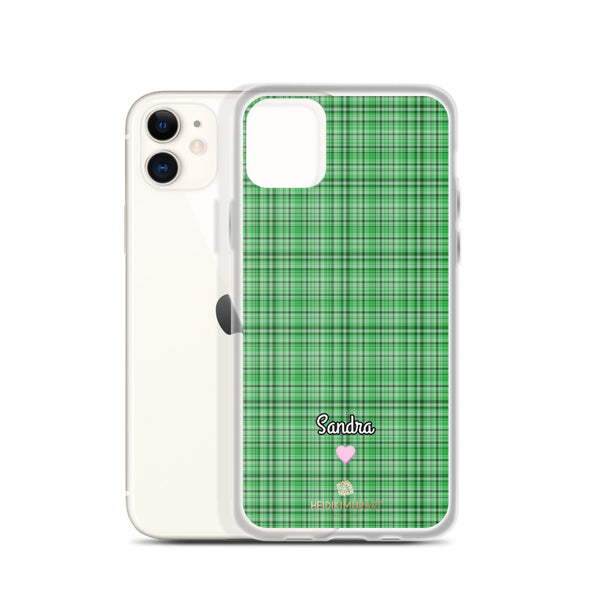 Personalized Green Plaid iPhone Case, Custom Name Tartan Print Phone Case-Heidi Kimura Art LLC-Heidi Kimura Art LLC