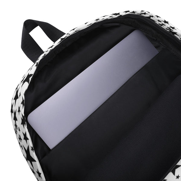 Black Rock Star Pattern Print Premium Medium Size Backpack Bag - Made in USA/EU-Backpack-Heidi Kimura Art LLC