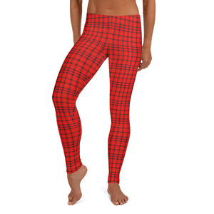 Red Plaid Print Leggings, Scottish Tartan Women's Tights-Made in USA/EU-Heidi Kimura Art LLC-XS-Heidi Kimura Art LLC