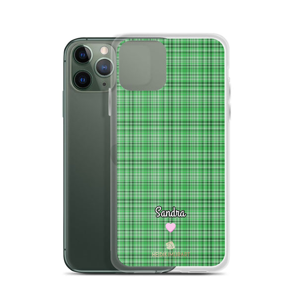Personalized Green Plaid iPhone Case, Custom Name Tartan Print Phone Case-Heidi Kimura Art LLC-Heidi Kimura Art LLC