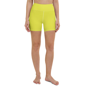 Bright Yellow Women's Yoga Shorts, Solid Color Ladies Short Tights-Made in USA/EU-Heidi Kimura Art LLC-XS-Heidi Kimura Art LLC Bright Yellow Women's Yoga Shorts, Solid Color Premium Quality Women's High Waist Spandex Fitness Workout Yoga Shorts, Yoga Tights, Fashion Gym Quick Drying Short Pants With Pockets - Made in USA/EU (US Size: XS-XL)