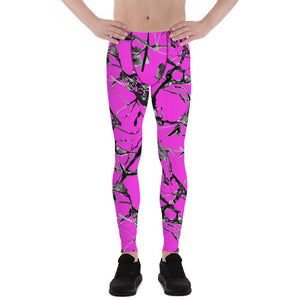 Hot Pink Marble Print Meggings, Premium Men's Leggings Gym Tights - Made in USA/EU-Men's Leggings-XS-Heidi Kimura Art LLC