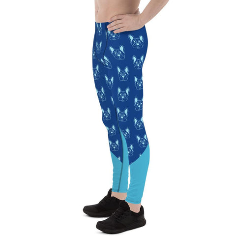 Blue French Bulldog Meggings, Cute Blue French Bull Dog Print Sexy Meggings Men's Workout Gym Tights Leggings, Men's Performance Leggings, Compression Tights Pants - Made in USA/ EU (US Size: XS-3XL) French Bulldog Leggings, mens designer leggings, Cute French Bulldog Leggings, French Bulldog Leggings, French Bulldog Clothing, Men French Bulldog Mens Fitness Compression Pants Sports Running Tights 