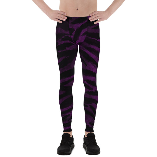 Purple Tiger Stripe Print Men's Yoga Pants Running Leggings & Tights- Made in USA/EU-Men's Leggings-XS-Heidi Kimura Art LLC