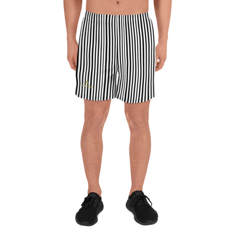 Modern Vertical Stripes Black White Men's Athletic Long Workout Shorts Pants- Made in EU-Men's Long Shorts-XS-Heidi Kimura Art LLC