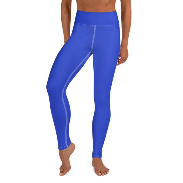 Solid Blue Color Premium Women's Long Yoga Leggings Pants Tights- Made in USA/ EU-Leggings-XS-Heidi Kimura Art LLC Blue Women's Yoga Pants, Women's Solid Blue Bright Solid Color Yoga Gym Workout Tights, Long Yoga Pants Leggings Pants, Plus Size, Soft Tights - Made in USA/ EU, Women's Sharp Blue Solid Color Active Wear Fitted Leggings Sports Long Yoga & Barre Pants (US Size: XS-XL)