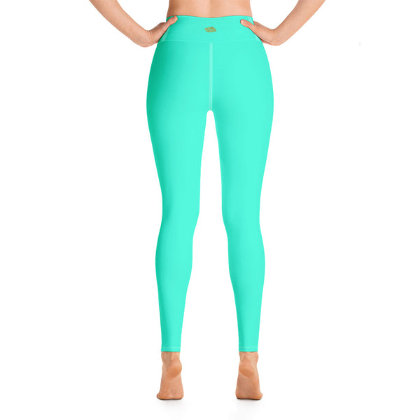 Women's Turquoise Blue Yoga Pants, Bright Solid Color Workout Tights, Made in USA/EU-Leggings-Heidi Kimura Art LLC Turquoise Blue Women's Leggings, Women's Turquoise Blue Bright Solid Color Yoga Gym Workout Tights, Long Yoga Pants Leggings Pants,Plus Size, Soft Tights - Made in USA/EU, Women's Turquoise Blue Solid Color Active Wear Fitted Leggings Sports Long Yoga & Barre Pants (US Size: XS-XL)