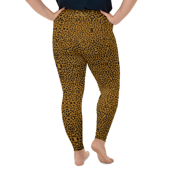 Cheetah Plus Size Leggings, Women's Animal Print Yoga Pants-Made in USA/EU-Heidi Kimura Art LLC-Heidi Kimura Art LLC Cheetah Plus Size Leggings, Women's Animal Print High Waist Premium Women's Long Yoga Tights Pants Plus Size Leggings- Made in USA (US Size: 2XL-6XL)