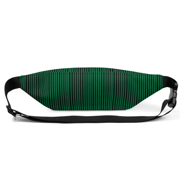 Modern Green Black Stripe Print Designer Premium Fanny Pack Waist Bag - Made in USA-Fanny Pack-Heidi Kimura Art LLC