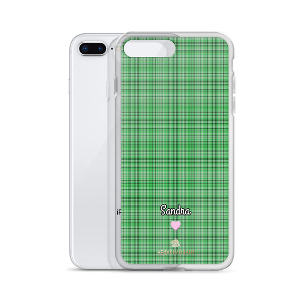 Personalized Green Plaid iPhone Case, Custom Name Tartan Print Phone Case-Heidi Kimura Art LLC-Heidi Kimura Art LLC