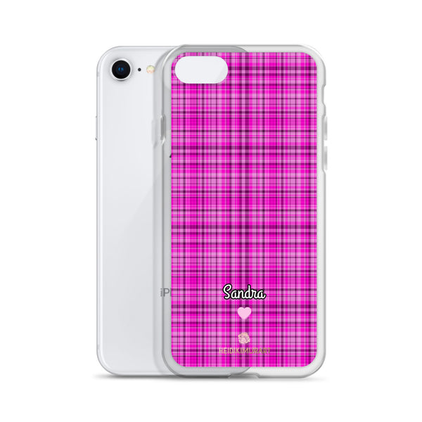 Personalized Pink Tartan iPhone Case, Custom Name Plaid Print Phone Case-Heidi Kimura Art LLC-Heidi Kimura Art LLC