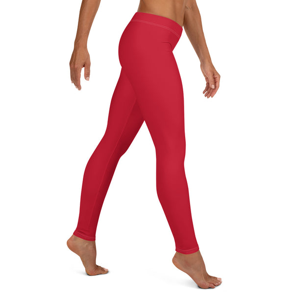 Red Solid Color Women's Leggings, Fashion Casual Tights-Made in USA/EU-Heidi Kimura Art LLC-Heidi Kimura Art LLC