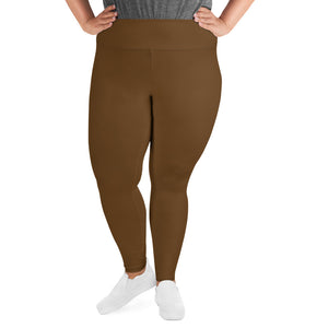 Dark Brown Solid Color Print Women's Plus Size Best Quality Leggings- Made in USA/EU-Women's Plus Size Leggings-2XL-Heidi Kimura Art LLC