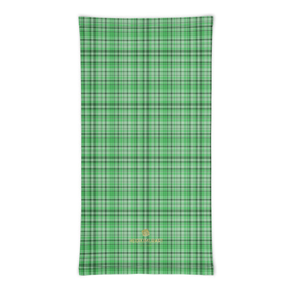 Green Plaid Face Mask Shield, Plaid Tartan Print Luxury Premium Quality Cool And Cute One-Size Reusable Washable Scarf Headband Bandana - Made in USA/EU, Face Neck Warmers, Non-Medical Breathable Face Covers, Neck Gaiters  