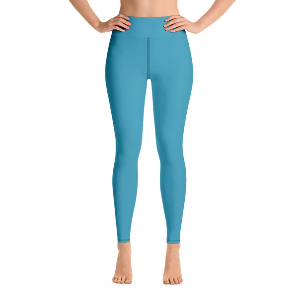 Blue Women's Yoga Leggings, Solid Color Modern Long Tights-Made in USA/EU-Heidi Kimura Art LLC-Heidi Kimura Art LLC