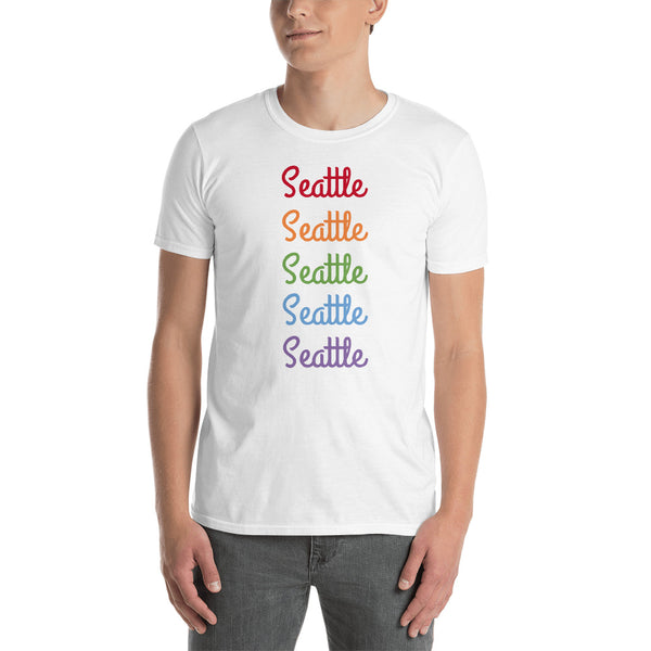 Seattle Gay Pride Rainbow Colors Graphic Short-Sleeve Unisex T-Shirt (US Size: S-XL)-T-Shirt-White-S-Heidi Kimura Art LLC