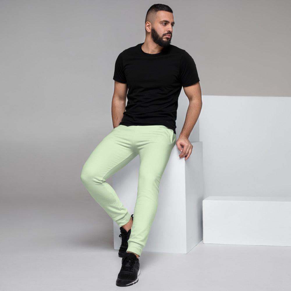 Pastel Green Men's Joggers, Mint Solid Green Solid Color Sweatpants For Men, Modern Slim-Fit Designer Ultra Soft & Comfortable Men's Joggers, Men's Jogger Pants-Made in EU/MX (US Size: XS-3XL)