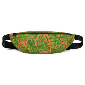 Orange Tropical Leaf Print Designer Waist Belt Bag Fanny Pack Waist Bag- Made in USA-Fanny Pack-S/M-Heidi Kimura Art LLC