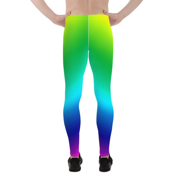 LGBTQ Rainbow Print Gay Pride Print Men's Leggings Meggings Pants- Made in USA/ EU-Men's Leggings-Heidi Kimura Art LLC