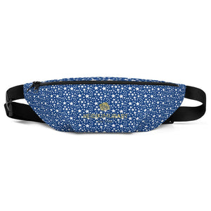 Blue White Stars Pattern Print Designer Fanny Pack Waist Belt Shoulder Bag- Made in USA/EU-Fanny Pack-S/M-Heidi Kimura Art LLC