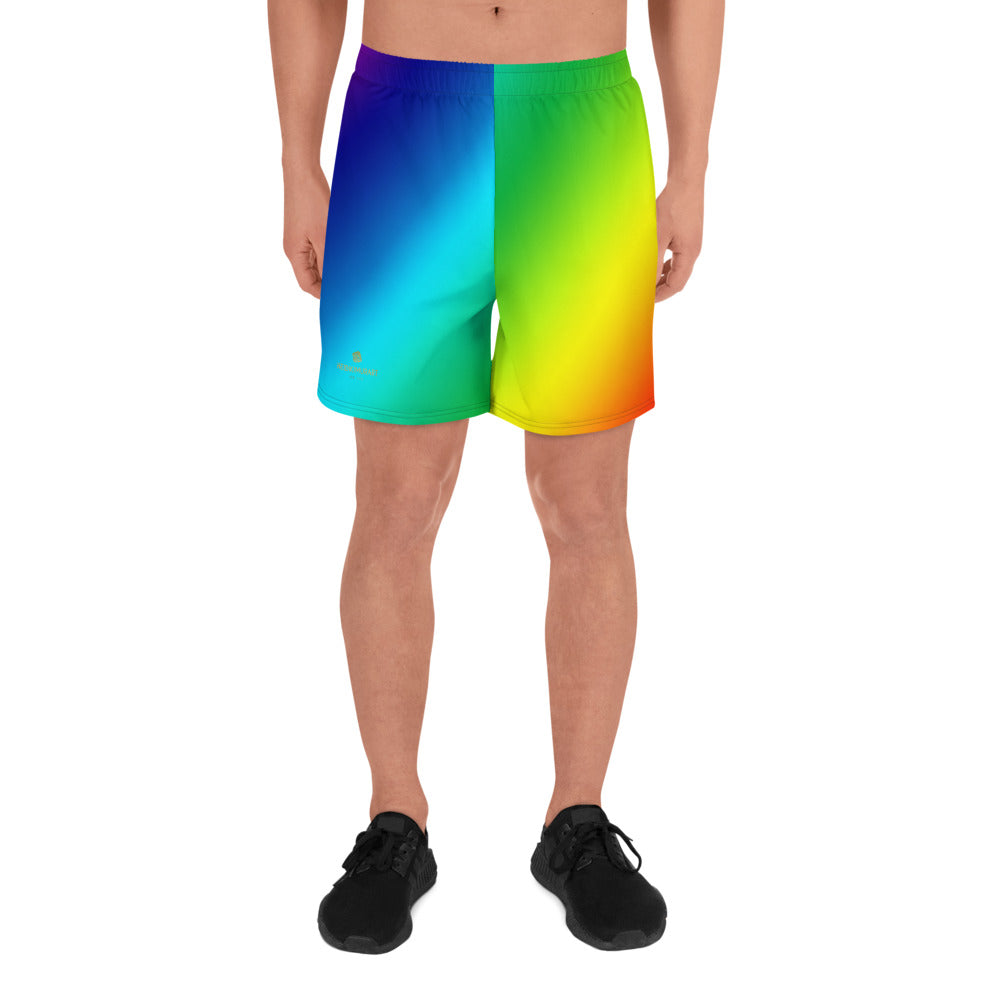 Rainbow Diagonal Ombre Print Men's Athletic Best Workout Long Shorts- Made in EU-Men's Long Shorts-XS-Heidi Kimura Art LLC