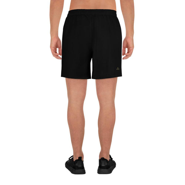 Black Solid Color Premium Men's Athletic Long Shorts- Made in Europe (US Size: XS-3XL)-Men's Long Shorts-Heidi Kimura Art LLC