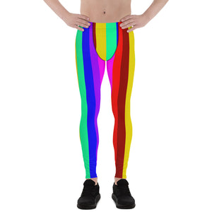 Colorful Rainbow Striped Meggings, Men's Running Leggings Activewear-Made  in USA/EU