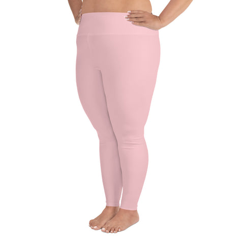Light Pale Pink Solid Color Print Women's Best Quality Plus Size Leggings-Made in USA/EU-Women's Plus Size Leggings-Heidi Kimura Art LLC