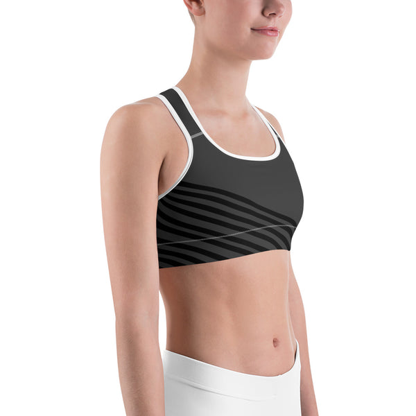 Gray Diagonal Striped Sports Bra, Women's Sports Workout Fitness Bra-Made in USA/EU-Sports Bras-Heidi Kimura Art LLC