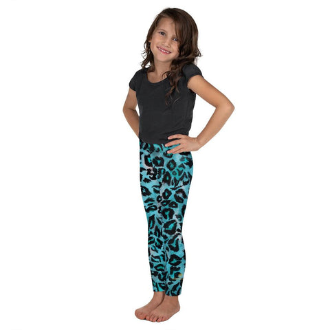 Light Blue Leopard Animal Print Kid's Leggings Workout Comfy Pants- Made in USA/EU-Kid's Leggings-Heidi Kimura Art LLC